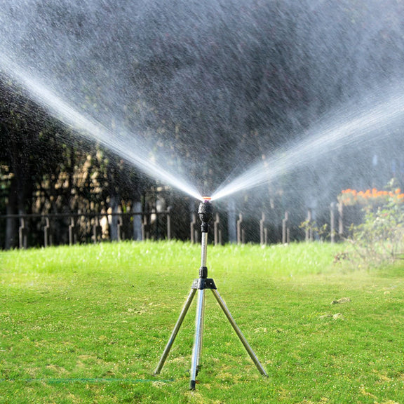 360-Degree Rotating Tripod Lawn Sprinkler – NextGenGardening™